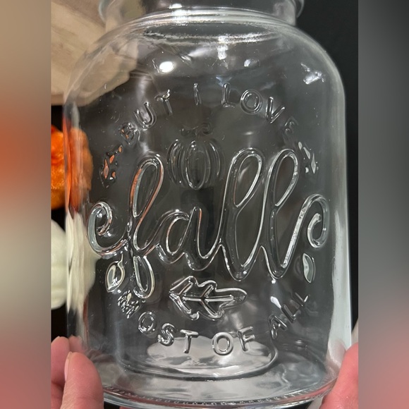 NWT Fall Decor Glass Jar with Orange and White Felt Pumpkins 1.2L Holiday - Picture 7 of 11